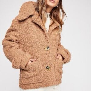 Free People Coat Boucle Teddy Bear Jacket Size Small Brown